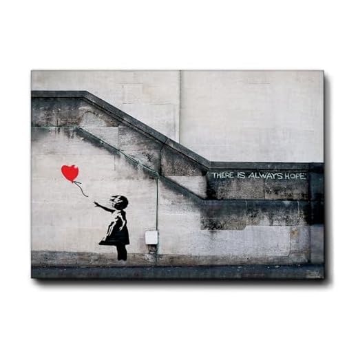 Giallobus - Cuadro - Banksy - Chica globo rojo - Lona Telar Premium Alto Espesor - 50x35 - Listo para colgar - Cuadros modernos para el hogar