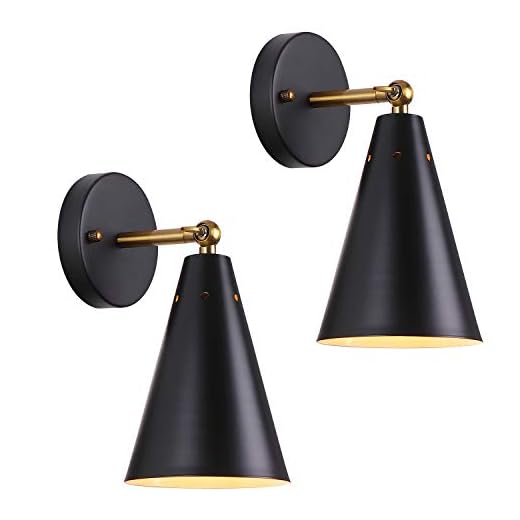 MWZ Modern Black Wall Sconces Lighting, 2 Pack Gold Rustic Wall Sconce Fixture Farmhouse Wall Lamp Simplicity Bronze Finish Arm Swing Industrial Wall Lights for Bedroom,Living Room,Reading,Kitchen