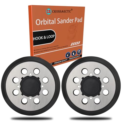Crossarctic 2 Pack Orbital Sander Replacement Pad for DeWalt DWE6421 6421K DWE6423 6423K DCW210B DWE64233 N329079, 5 Inch 8 Hole Hook and Loop Aluminum Alloy Pads for Orbital Sander