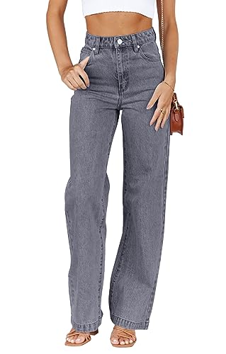 Cicy Bell Women's High Waisted Petite Jeans Boyfriend Baggy Straight Leg Casual Denim Pants with Pockets Grey