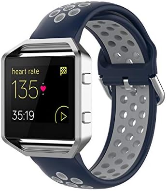 KOMI Watch Strap Replacement for Fitbit Versa 2 / Versa/Blaze, Women Mens Silicone Fitness Sports Band Smart Watch Accessories(darkblue/grey)