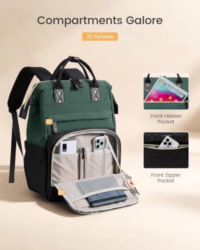 Image of LOVEVOOK Laptop Backpack Women Quilted Teacher Nurse Work Backpack Purse | Large Cup Holder, Professional Waterproof Travel Backpack, Urban Computer Bag Casual Daypack for College Business Office Gift