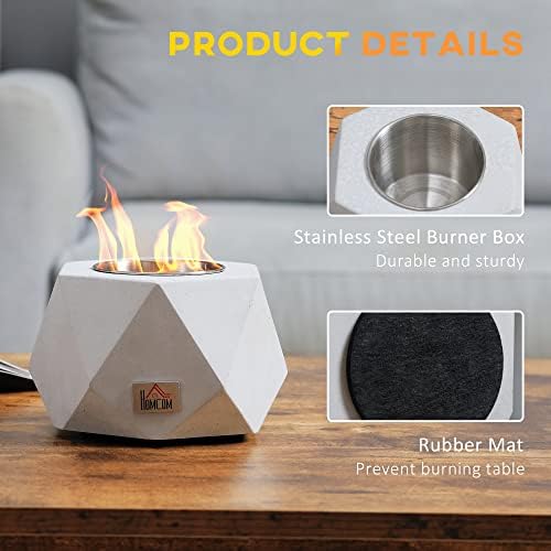 HOMCOM Tabletop Fire Pit, Indoor Fireplace 15cm Table Top Fire Pit Bowl, Alcohol Fueled Concrete Firepit, Angular Mini Fire Bowl Balcony Decor for Soul Relaxing, Tabletop Portable Fire Bowls, Grey