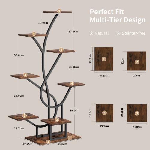 BACEKOLL Pflanzenständer mit Wachstumslicht - 8 Ebenen Blumenständer 126cm Metall Holz Pflanzenregal - Innen & Außen Blumentreppe… – Ansicht 5