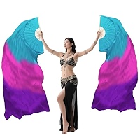P Prettyia Éventail Danse Ventre 180cm - Soie & Bambou Pour Spectacle & Cérémonie