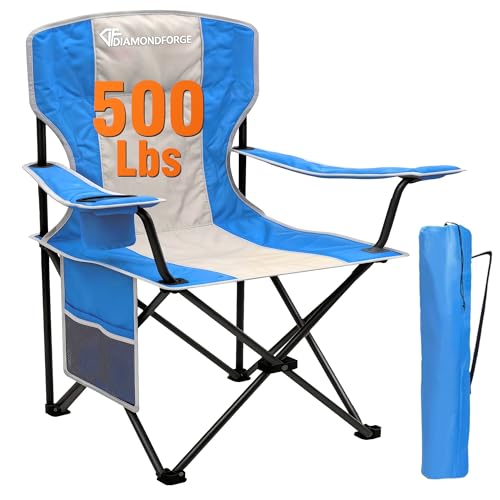 Oversized Camping Chair, 500 LBS Capacity High Back Camping Chairs, Portable Outdoor Lawn Chair Folding with Cup Holder for Lawn, Beach, Park, Picnic, Fishing and Sports (Blue Grey)