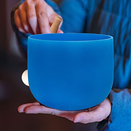 Topfund 432 Hz Blue G Note Crystal Singing Bowl Throat Chakra 10 Inch With Heavy Duty Carrying Case And Singing Bowl Mallet Suede Striker #TOP2
