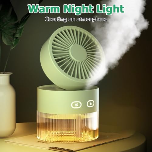 Ventilatore Umidificatore, 2 In 1 Ventola Nebulizzatore Ricaricabile A 2 Velocità Con Luce Notturna, Ventilatori Raffreddamento Per Auto Da Viaggio Tende Da Esterno Camera Da Letto - 5