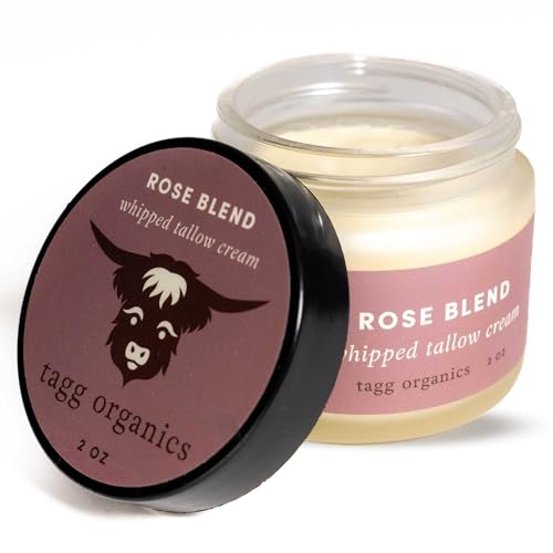 TAGG ORGANICS Whipped Tallow Cream for Skin - 100% Organic & Chemical-Free - Deep, Long-Lasting Hydration & Nourishment for Dry & Sensitive Skin (Rose-Infused 2oz)
