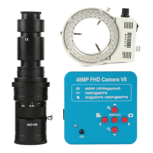 ラボ用顕微鏡アクセサリー 48MP 2K 1080P 60FPS USB 産業用ビデオ顕微鏡カメラ(500X Lens LED Light)