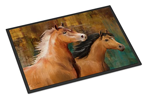 Caroline's Treasures PTW2021MAT Horse Duo Doormat 18x27 Front Door Mat Indoor Outdoor Rugs for Entryway, Non Slip Washable Low Pile, 18H X 27W