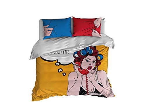 Pillow Fight Duvet Cover, Pop Art Design Bedding Set, Comic Style Bed Set, B-82 (King 104"X92") #TOP23