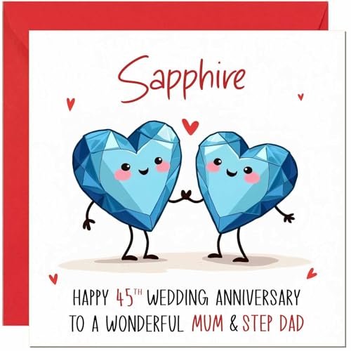 Sapphire Anniversary Card for Mum & Step Dad - 45th Wedding Anniversary Cards for Step-Dad & Mum Cute Anniversaries Greeting Cards