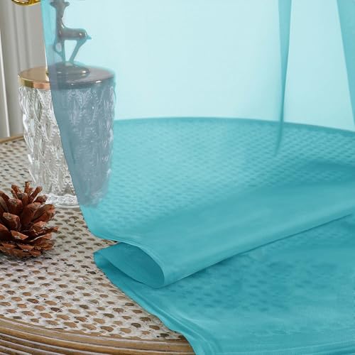 Image of OVZME Turquoise Bedroom Curtains 2 Panel Sets 96 Inch Length, 59 Inch Extra Wide Light Filtering Voile Drapes Light Airy Window Drapes for Patio Door Living Room Bedroom Dining, 59Wx96L Inches