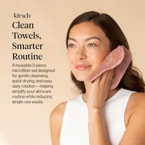 Kitsch Microfiber Face Towels 3pc Set | Clean Towels for Face - Terracotta | Reusable Microfiber Face Cloth for Daily Use, Facial Towel, Gentle Cleanse Face Wipes Alternative, Absorbent Quick Dry Cloths - image 2