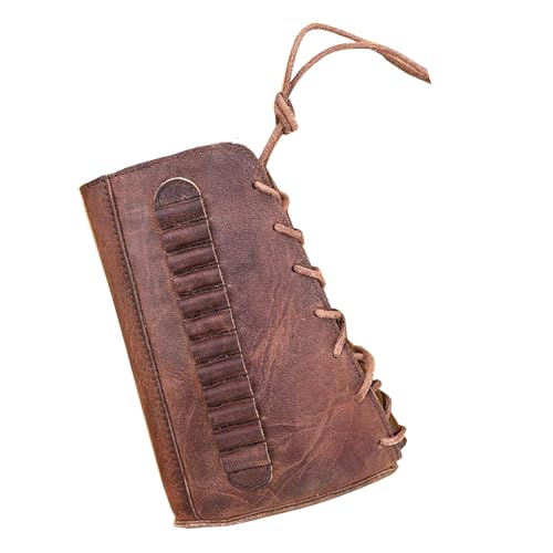 Warreplica Leather Rifle Buttstock Shell Holder - Padded Cheek Pad with 8-Round Cartridge Carrier for .30-06, .30-30, .223, .308- Reproduction (Brown, Right Hand(.22lr 17hmr 22mag)