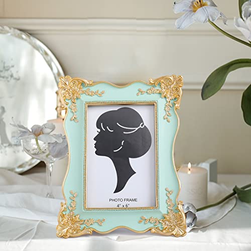 Sikoo Vintage Picture Frame 4X6 Antique Ornate Picture Frame Green Unique Photo Frame, Tabletop And Wall Hanging Display With High Definition Glass Front,Wall Decor Art, Photo Gallery(Green) #TOP2