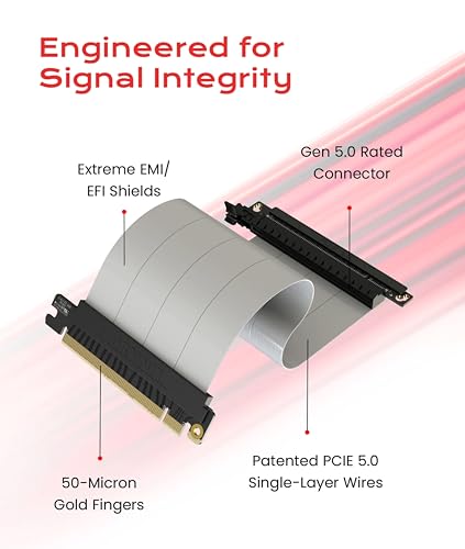Image of LINKUP PCIE 5.0 Riser Cable | for Vertical GPU Mount | ITX Single Reverse | Graphics Card GPU Ready | Usable with PCIe 4.0 & RX9070 / RTX5090 | 25cm (Total Length: 29.5cm)