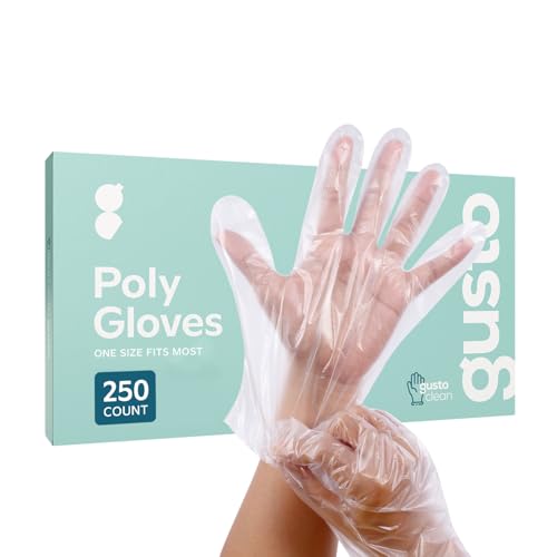 GUSTO [250 Count Disposable Poly Plastic Gloves for