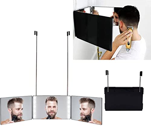 NC 3 Way Mirror for Hair Cutting Self Barber Haircut LED Lights Rechargeable Battery 360 for Cutting Your Own Hair