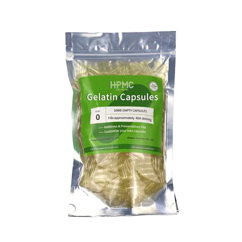HPMC Size 0 Empty Gelatin Capsules - Clear Empty Gelatin Capsules-1000 Count - Transparent Color - Halal Certified - Empty Pill Capsules - Customize Your own Color