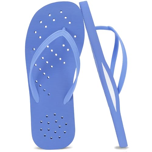 WIDE TOE BOX Womens Shower Shoes Quick-Dry Beach Pool Flip Flops with Arch Support Non-Slip Bathroom Sandals for Travel Gym College Dorm Room Essentials Blue Purple Size 8