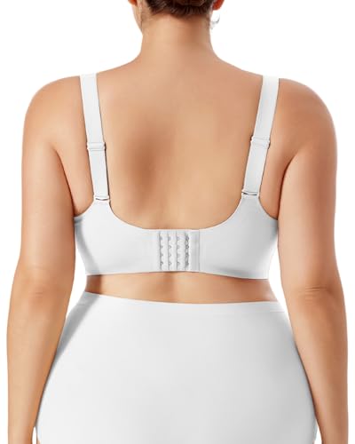 LIIJOO Wireless Seamless Full Coverage Plus Size Bra for Women, Lace Hollow-Out Underband Back Smoothing Wide Strap Lift Support, Removable Padded Everyday Tshirt Bralette（White, 1XL Plus Size） — view 2
