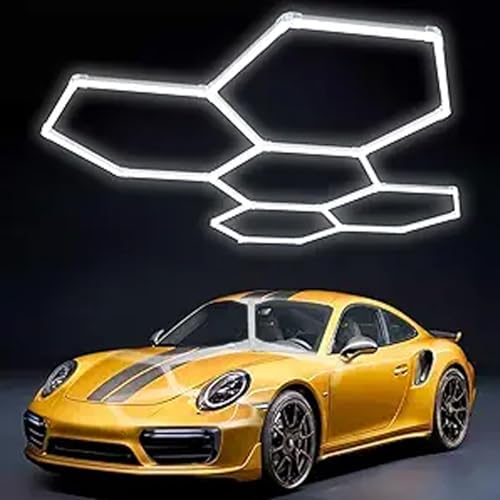 DHYBDZ 六角形ガレージ LED ライト、ハニカムガレージライト、168W 20736LM 6500K ホワイト超高輝度 5 グリッドシステム 六角形天井ライト、ガレージ、ジム、地下室、理髪店に最適