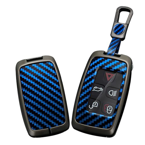 Coque de clé Land Rover Defender bleu métal motif carbone résout usure bouton clé protection 5 boutons