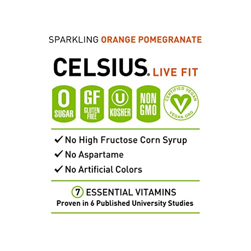 Celsius Sweetened With Stevia Sparkling Fitness Drink, Zero Sugar, Slim Can, Orange Pomegranate, 144 Fl Oz (Pack Of 12) #TOP3