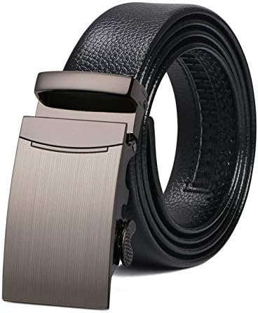 flintronic Mens Leather Belt, Automatic Buckle Leather Ratchet Belt 3.5cm * 125cm (Keychain & Gift Box Include)