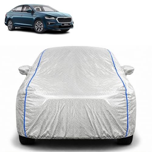 Image of Waterproof Car Cover for Skoda Slavia | All Weather Protection | UV Resistant & Dustproof | Soft Cotton Lining to Prevent Scratches | Triple Stitched with Mirror Pockets & Elastic Hem