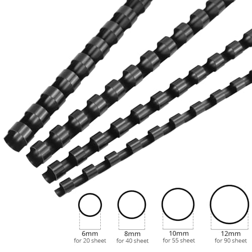 QWORK® 200er Pack A4 Bindekämme aus Kunststoff - Multi-Size 6/8/10/12mm, 21 Ring, Ideal für 20-80 Blatt