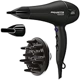 Rowenta Signature Pro CV7840 - Secador de pelo profesional, motor AC de 2200W, función Iónica, 2 Velocidades y 3 Ajustes de temperatura con boquillas concentradoras y difusor, Color Negro
