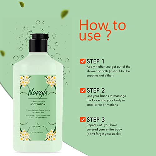 Image of THE LOVE CO. Nargis Body Lotion - Deep Hydration for Dry skin with Natural Oils & Shea Butter for Daily Skin Care - Intense Moisture Vitamin E Enriched - Pack of 2