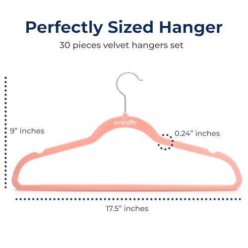Image of SereneLife Velvet Hangers - 30 Pack, Slim & Space Saving for Closets