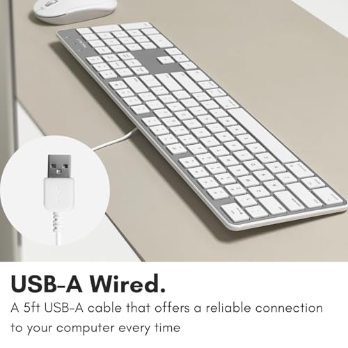 Macally Ultra-Slim USB Wired Keyboard with Number Keypad for Apple Mac Pro, MacBook Pro/Air, iMac, Mac Mini, Laptop Computers, Windows Desktop PC Laptops, Silver (SLIMKEYPROA) by Macally - Image 7