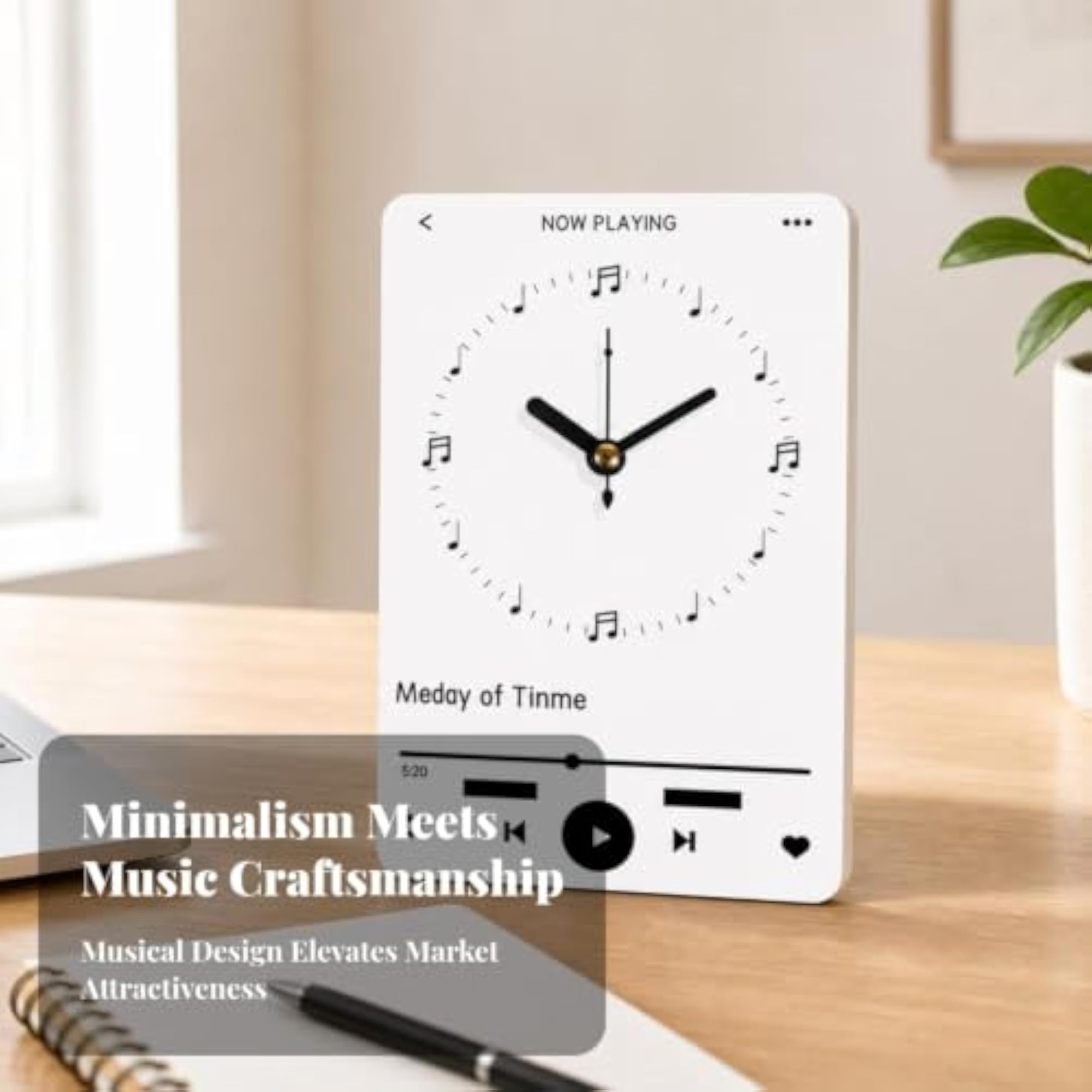Minimalist Now Playing Clock Tabletop Analog Desk Clock