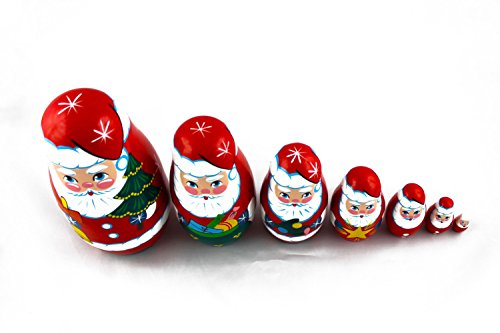 Matryoshka Russian Nesting Doll Babushka Beautiful Santa Claus Set 7 Pieces Pcs Wooden Hand Painted Souvenir Craft Gift #TOP4