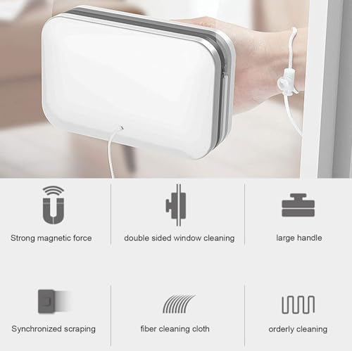 Image of Magnetic Window Glass Cleaner - Double-Sided Glass Cleaning Wiper with Strong Magnet,Cleaning for Home, Car & Office with 2 Extra Cleaning Cotton Cleaner Squeegee Washing Equipment (White)