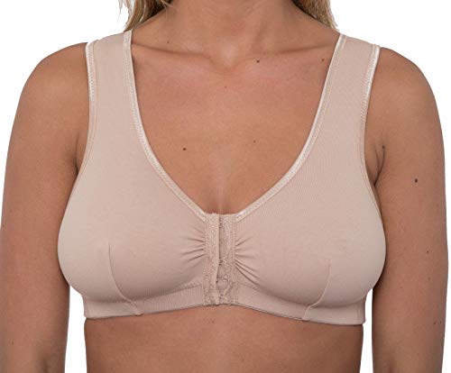Liv Lingerie GEMM Front Fastening Cotton Rich Bra for Ladies Women Non Wired Post Surgery Soft Stretch in Multiple Colour Choices Regular to Plus Sizes Easy Open Comfort Wirefree (44, Nude)