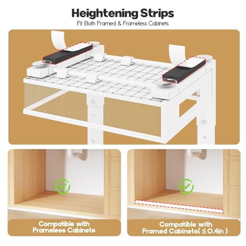 Image of Under Sink Organizer, 2-Tier Dual Pull Out Cabinet Organizer Drawers With Smooth Circular Rail, Large Capacity Metal Mesh Sliding Shelves For Bathroom& Kitchen Storage,Height Adjustable-White,1 Pack