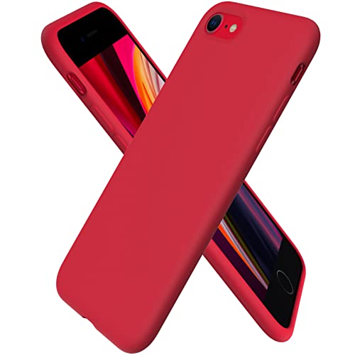 ORNARTO Full Body Liquid Silicone Case Compatible with iPhone SE(2020), Slim Liquid Silicone Full Covered Soft Gel Rubber Case Cover for iPhone SE(2020) 4.7 inch Red GJ-4B-IP47-12