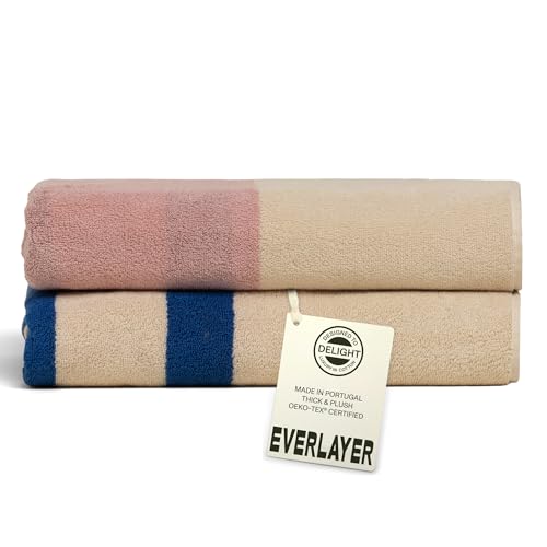 S - Reversible 2 In 1 Design, 27.5"x 54", Sets Of 2, 550 Gsm - 100% Combed Cotton, Ultra Soft, Thick & Plush Towels, Made In Portugal (calamine Sky-janus)