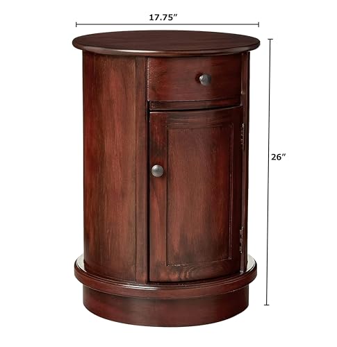 Decor Therapy Keaton Traditional Round Side Storage End Table, 26" x 17.75", Vintage Cherry