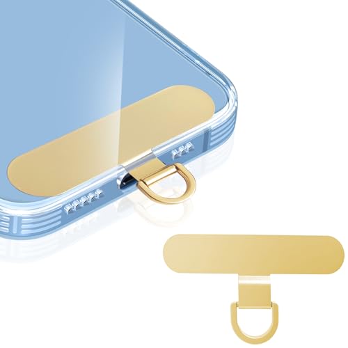 Heptour スマホ ストラップホルダー 極薄0.3mm 浮きにくい折り曲がれ設計 ステンレス製 携帯ストラップホルダー 金属製タグパッチ採用 薄型 丈夫 スマホケースに挟む 充電影響なしiphone android 全機種対応 落下紛失防止 (ゴールド)