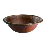 ECOSINKS HDBRU-1505BC Undermount or Drop-In Solid Copper Bathroom Sink, Hammered Aged Copper