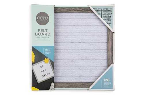 Core Home Felt Letter Board with Vintage Frame and Stand - Includes 128 Letters, Numbers, and Symbols - 9\" x 9\" - White