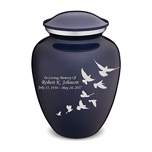 GetUrns - Embrace Doves Urns for Human Ashes, Cremation Urns for Adult Ashes Men & Women, Cremation Urn for Home, Vault, or Niche, 200 cu. in., Custom Single Engraving, Cobalt Blue