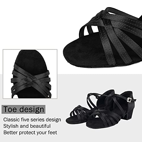 YKXLM Silk Fabric Black Latin Dance Shoes for Girls Latin Ballroom Dance Shoes Girls with Diamond Buckle,Model US-TL-LP1202-ZSZK, 6 M Little Kid3